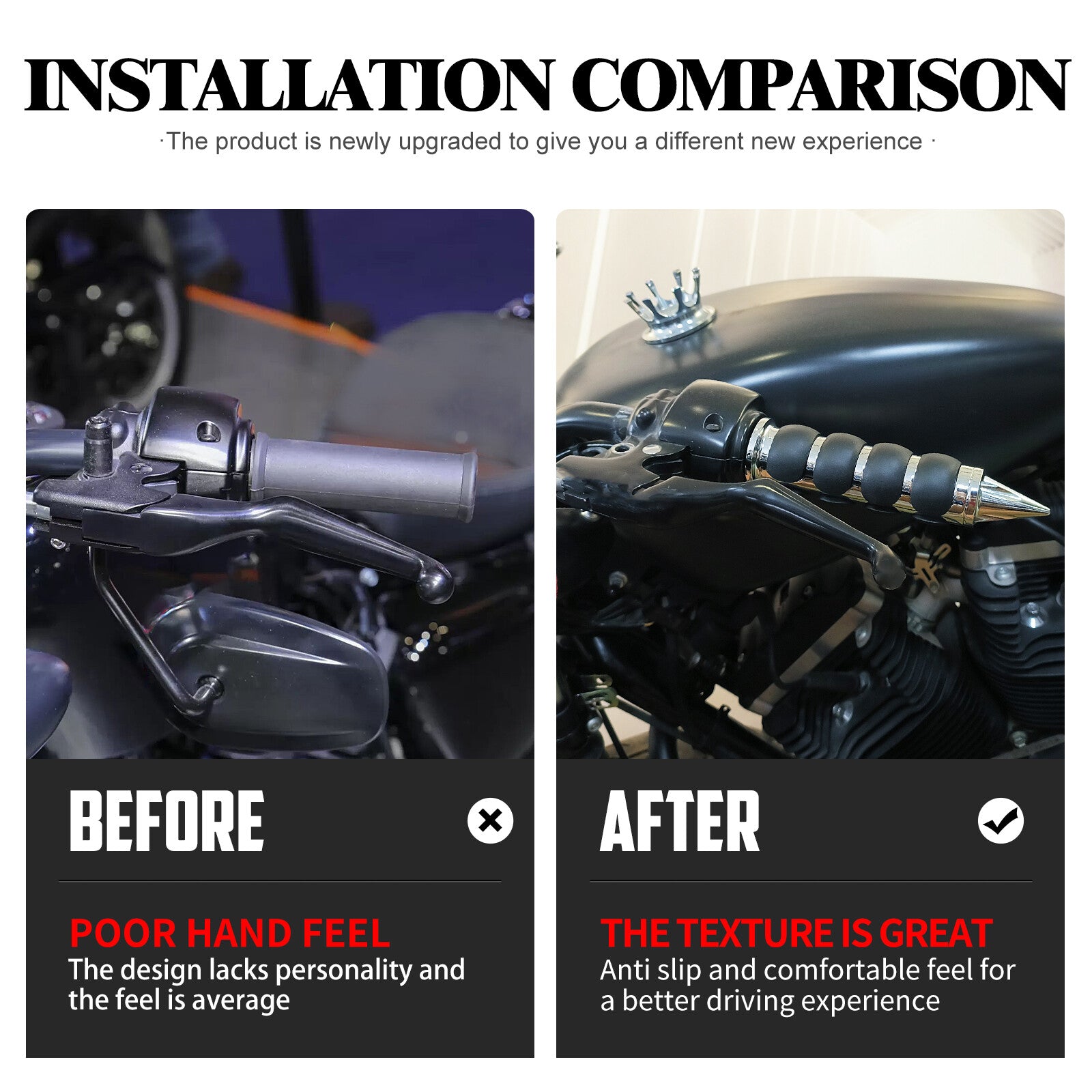 Chrome 1 Non-Slip Rubber Spike Hand Grips Fit for Harley Softail Dyna Sportster