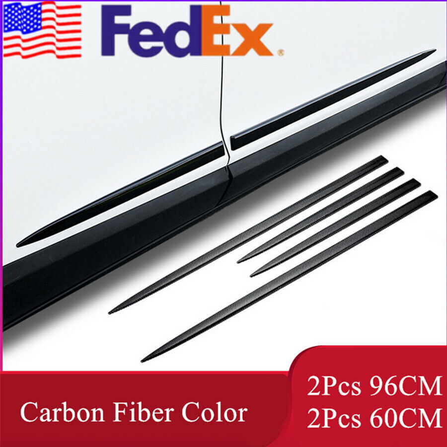4Pcs Glossy Carbon Fiber Look Side Skirt Door Side Line Sill Garnish Body Cover