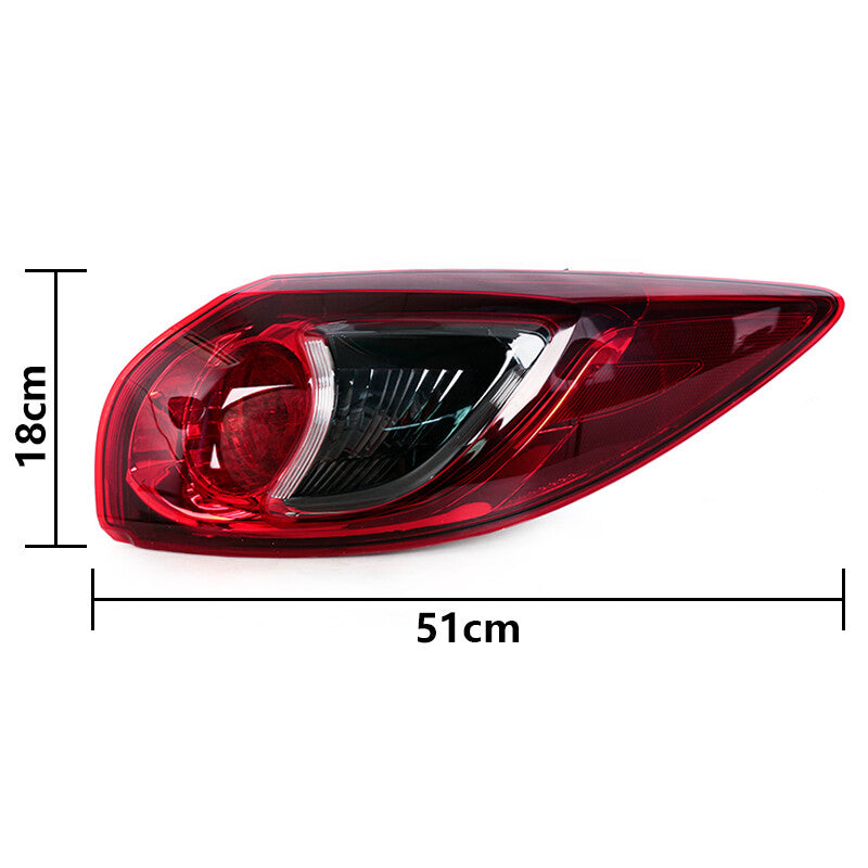 One-piece pack for Mazda CX-5 2013, 2014, 2015, and 2016 models with no bulb in the right-side exterior taillight.