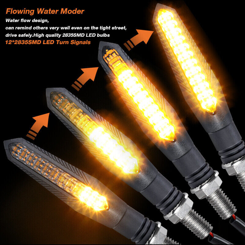 2PC Motorcycle LED Turn Signal Indicator Sequential Flowing Water Amber Light US