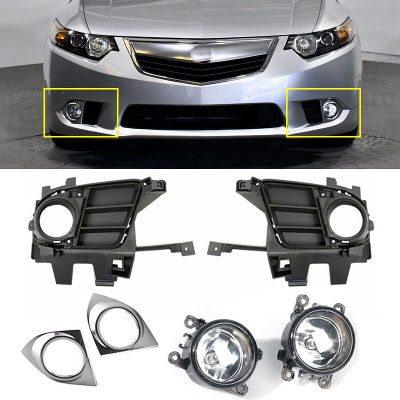 Set Front Bumper Fog Light DRL Assembly Driving Lights for Acura TSX 2011-2014