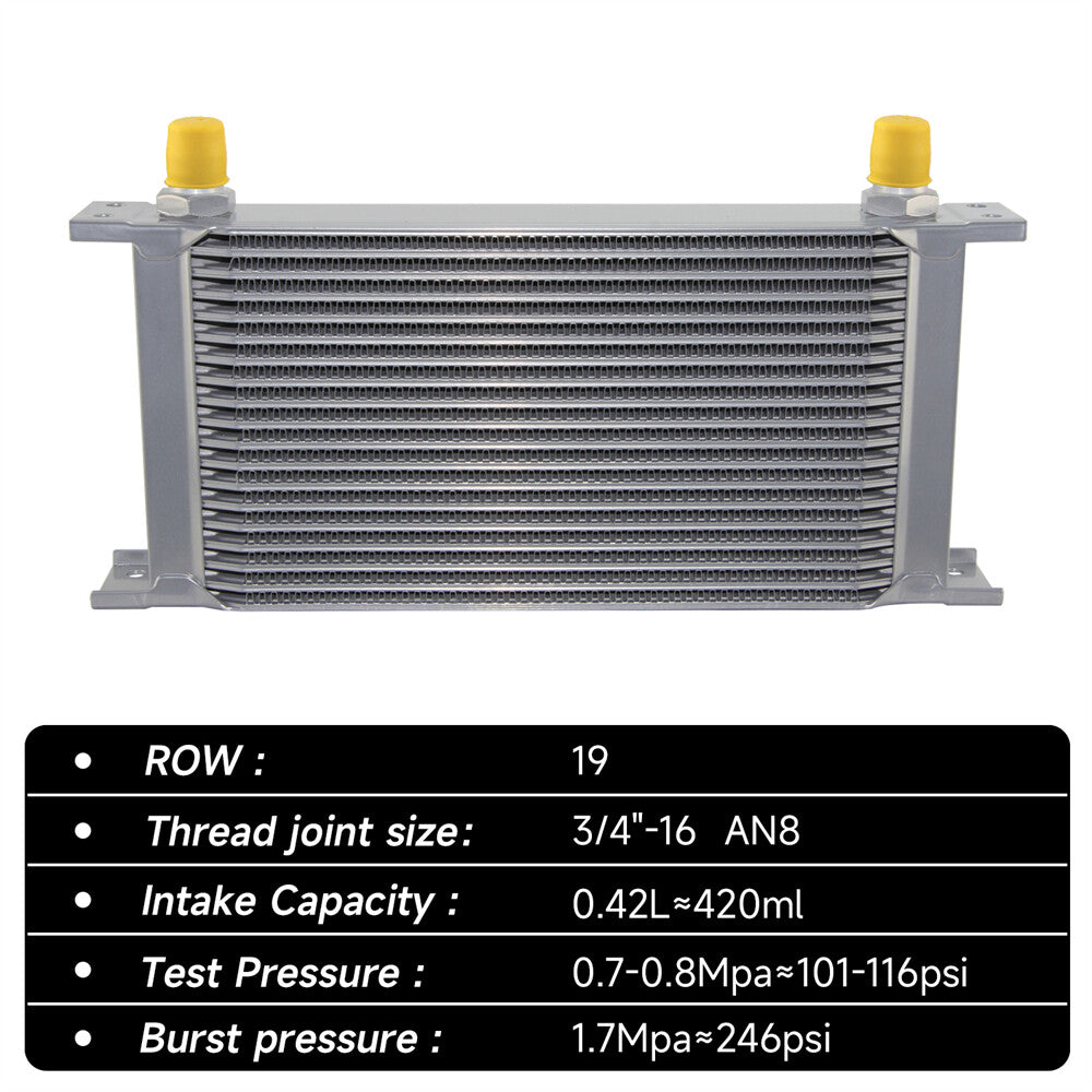19 Row 8AN Universal Engine Transmission Oil Cooler 3/4UNF16 AN-8 Silver