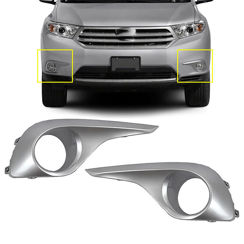 A pair of front bumper fog light covers and grille silver are available on 2012-2014 for Toyota Highlander models.