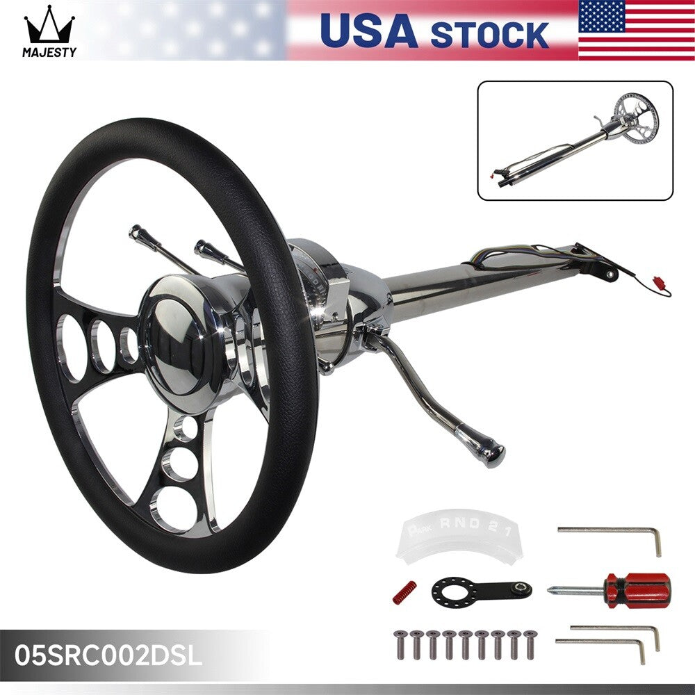 Universal 30'' Tilt AT Automatic Steering Column GM +14'' 9 Bolt Steering Wheel