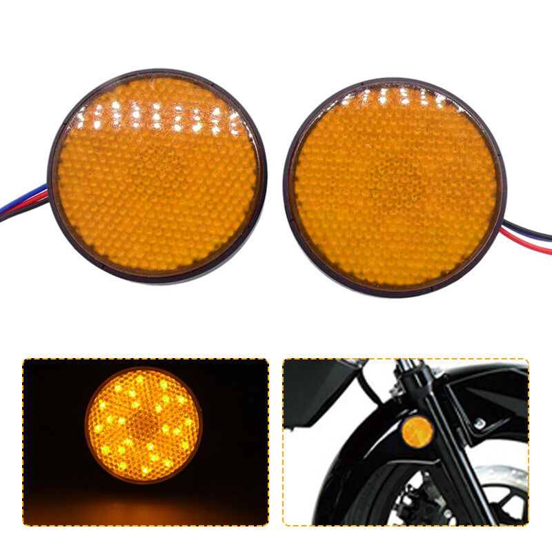 2x Amber Car Motorcycle Round 24 LED Reflector Turn Signal Brake Stop Tail Light