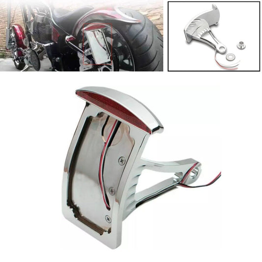 Chrome Half-Moon LED Taillight w/Curved Vertical License Plate Mount for Harley