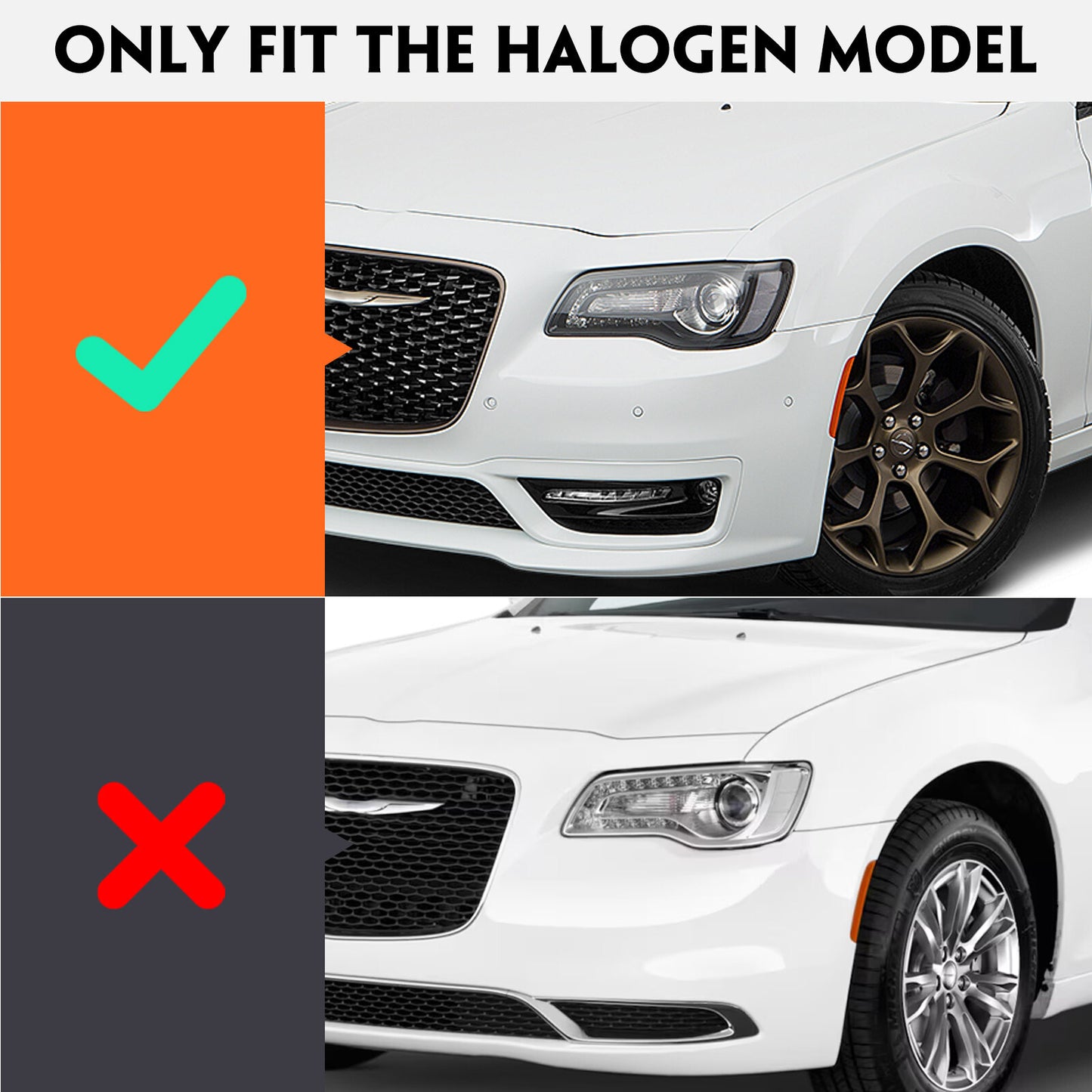 For 2015-2023 for Chrysler 300 Halogen LED DRL Projector Headlights Headlamps Black