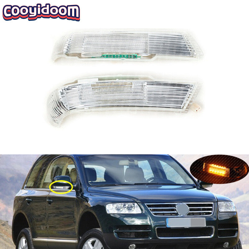 LED turn signal indicators on the rearview mirrors are suitable for Volkswagen Touareg 2003-2006 models.