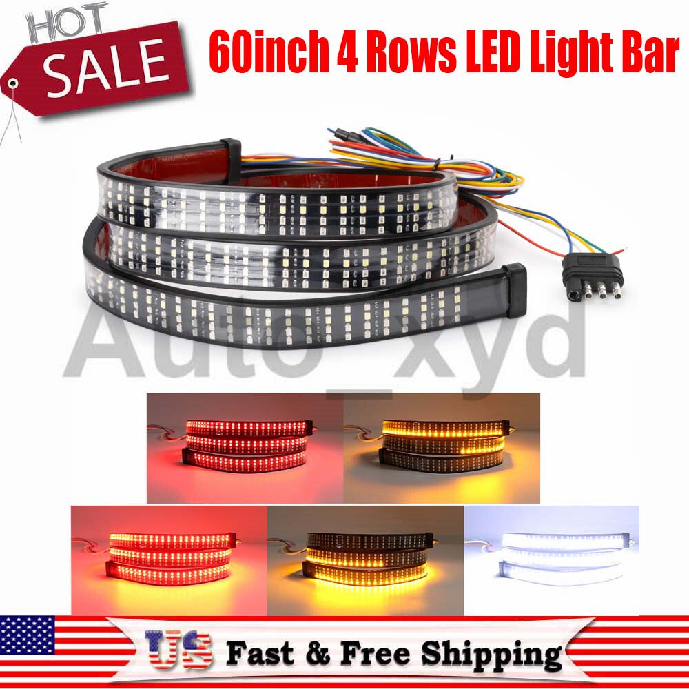 60 4 Rows LED Strip Tailgate Light Bar Reverse Brake Tail Signal Lamp For Truck