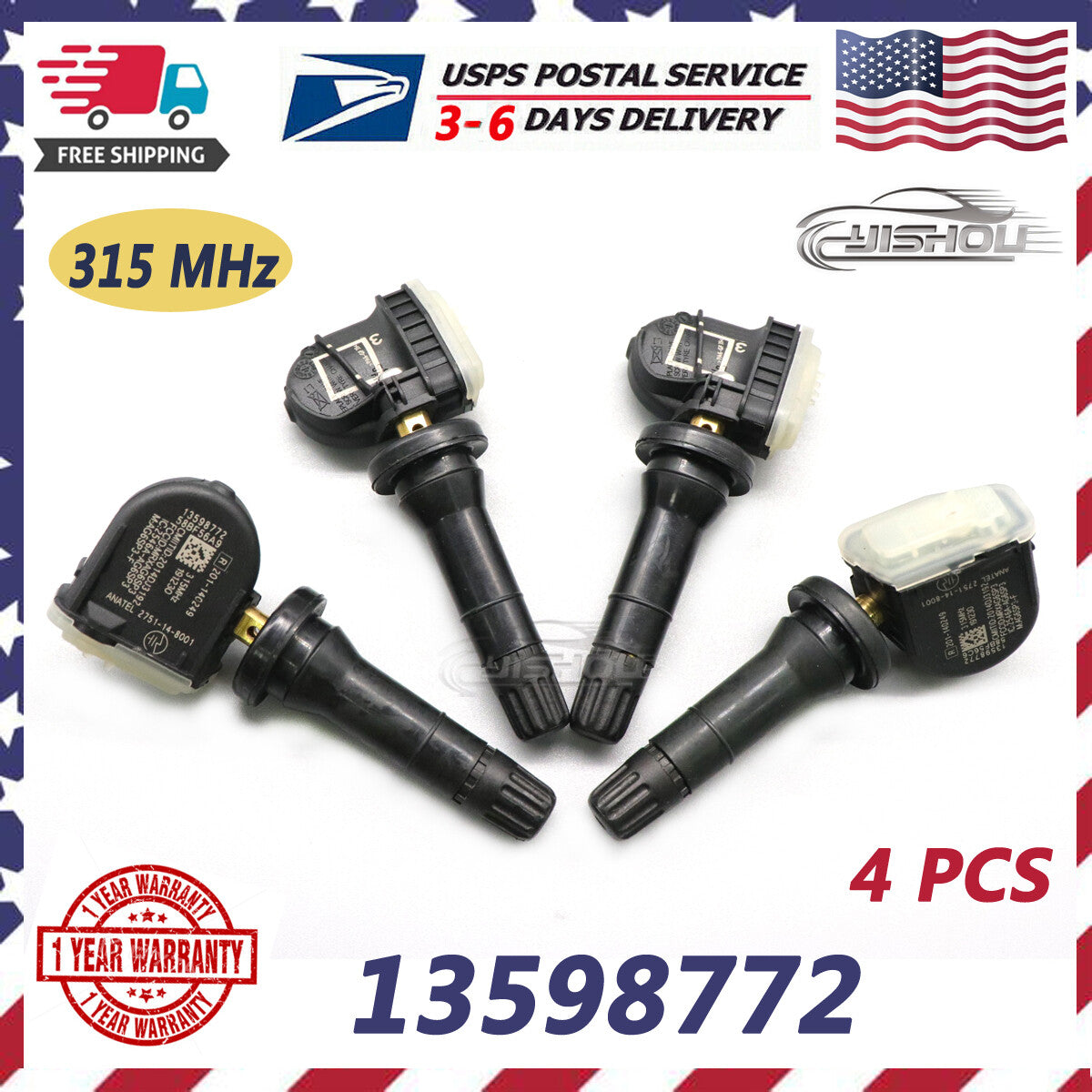 NEW 4PCS 13598772 TPMS Tire Pressure Monitoring Sensor For GM for Chevy for GMC for Buick
