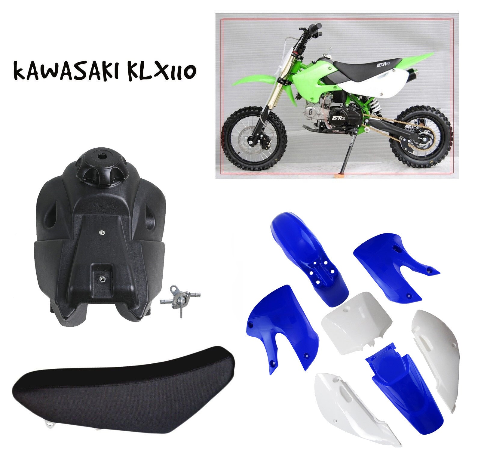 Blue Plastics Kit Fuel Tank for Seat For KLX110 KX65 DRZ110 Pit Dirt Bike Atomik 140