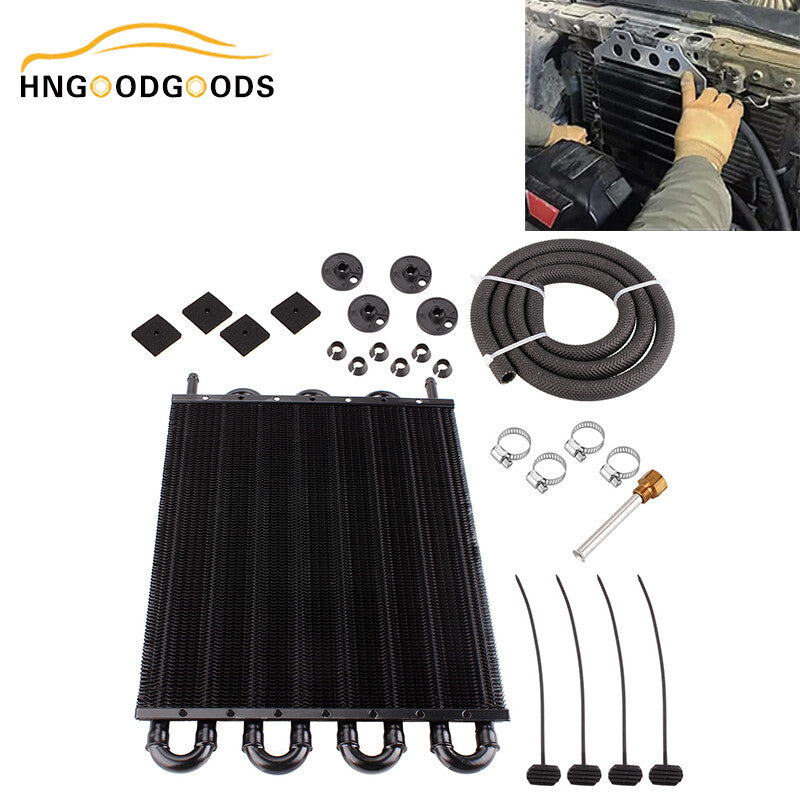 8-line/through-pipe and finned gearbox cooler universal 5/16 oil cooler kit in black