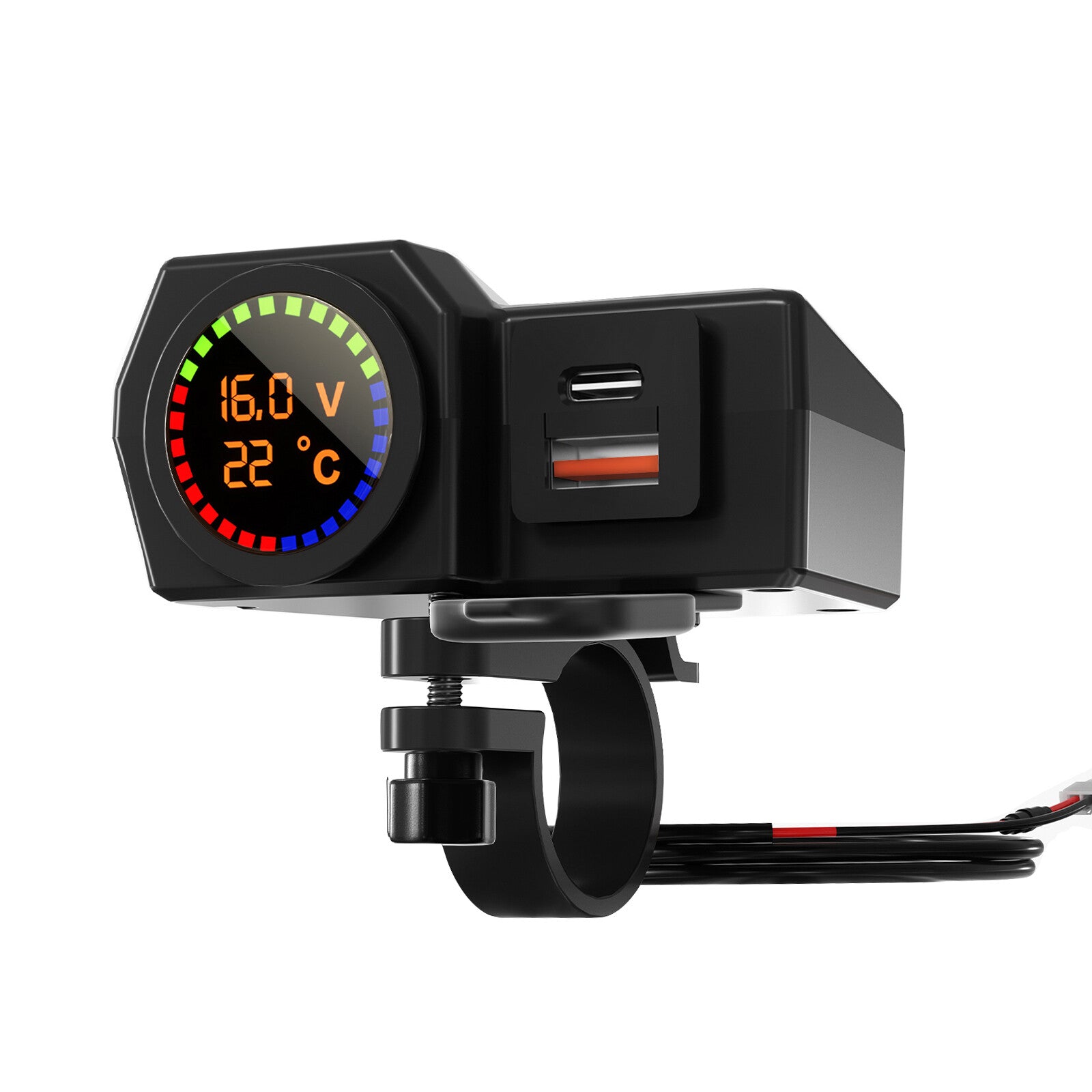 Motorcycle Cell Phone GPS Handlebar Mirror Mount Holder USB PD Type C Charger