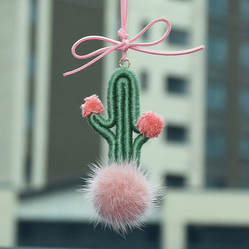 Green Cactus Car Rearview Mirror Ornament Hanging Cute Crochet Succulent Plant