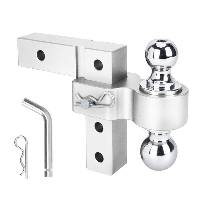 Silver double-ball 6-inch drop adjustable trailer hitch for 2-inch receivers