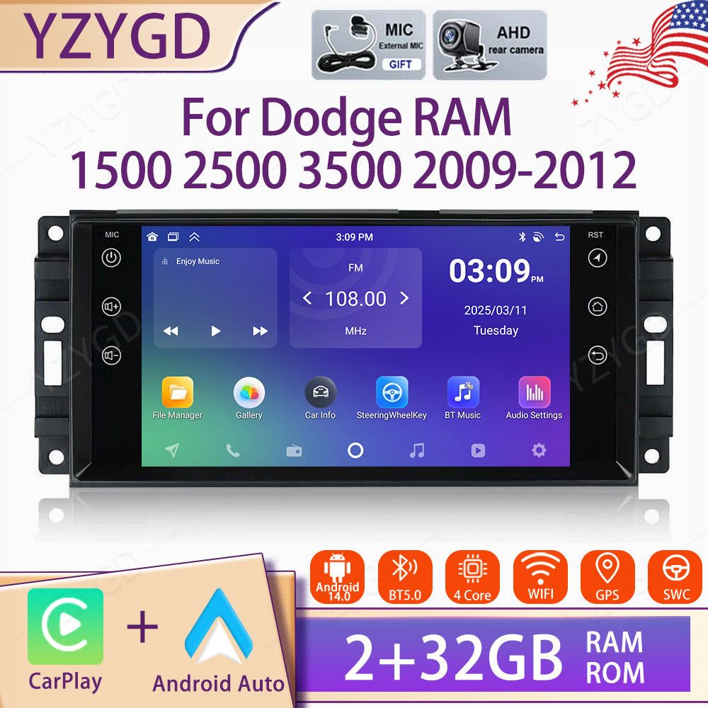 for DODGE for RAM 1500 2500 3500 2009-2012 7 Carplay Stereo Car Radio Screen GPS BT