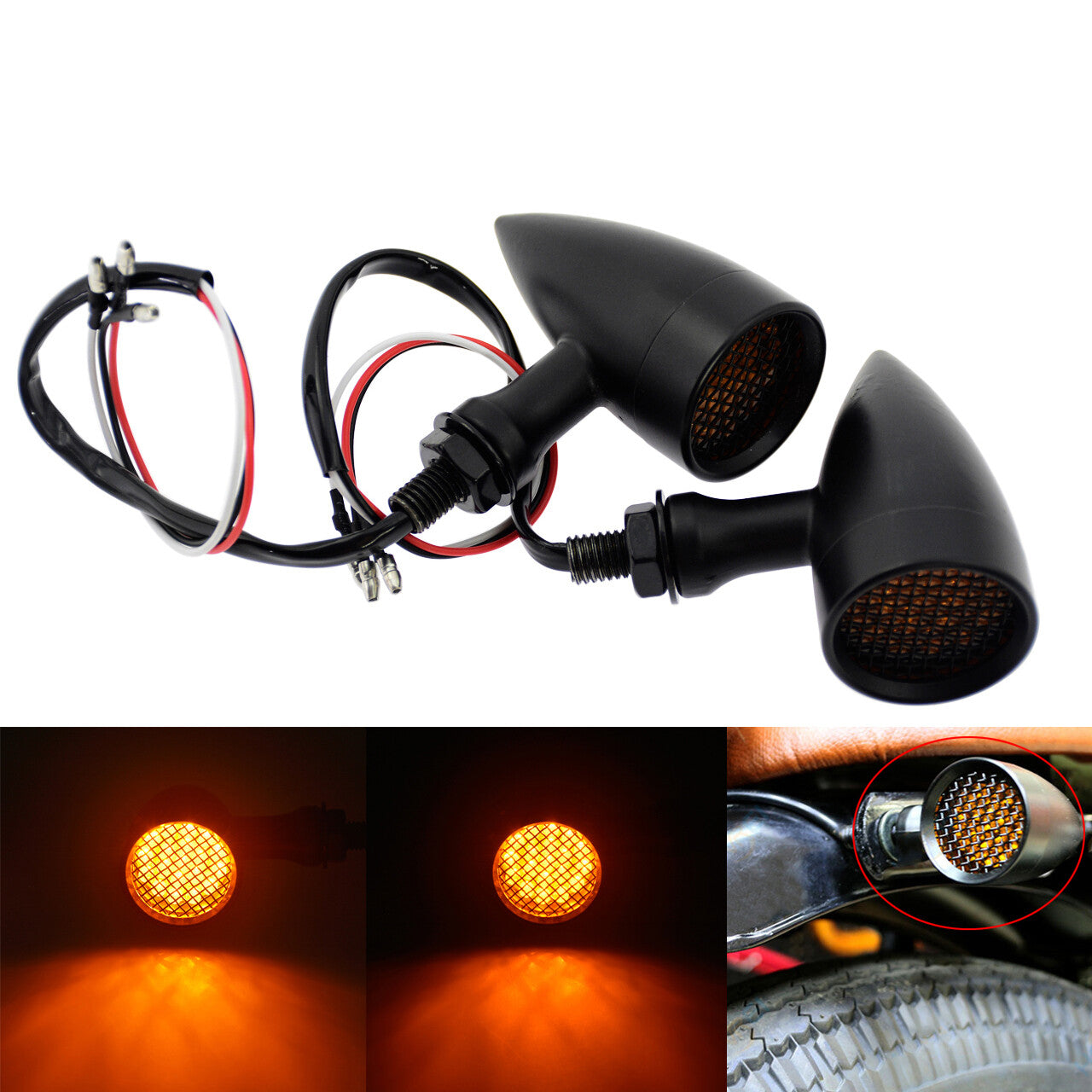 2x Black 10mm Grille Turn Signal Amber Indicator Light for Harley Sportster XL