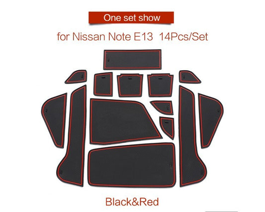 for Nissan Note E13 Anti-Slip Gate Slot Cup Mat Door Groove Pad Coasters RED