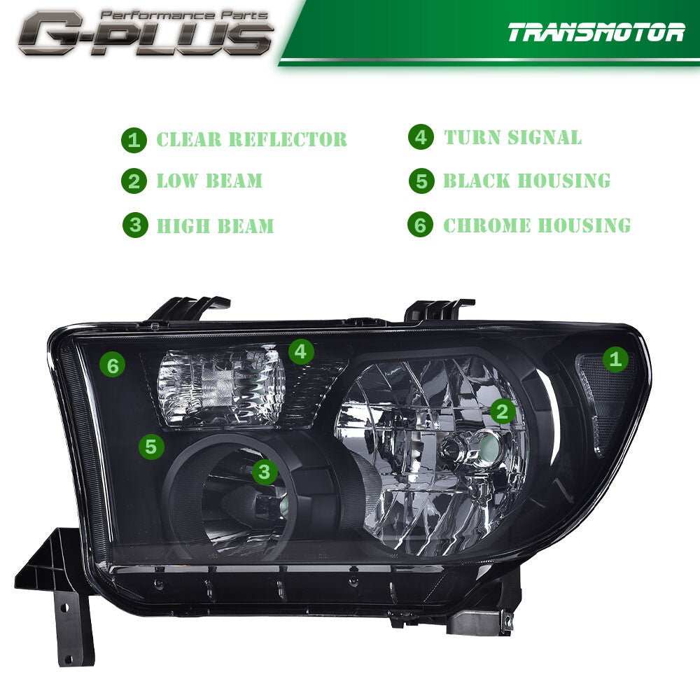 Suitable for Toyota 2007-2013 Tundra and 2008-2017 Sequoia chrome headlights (left + right -)