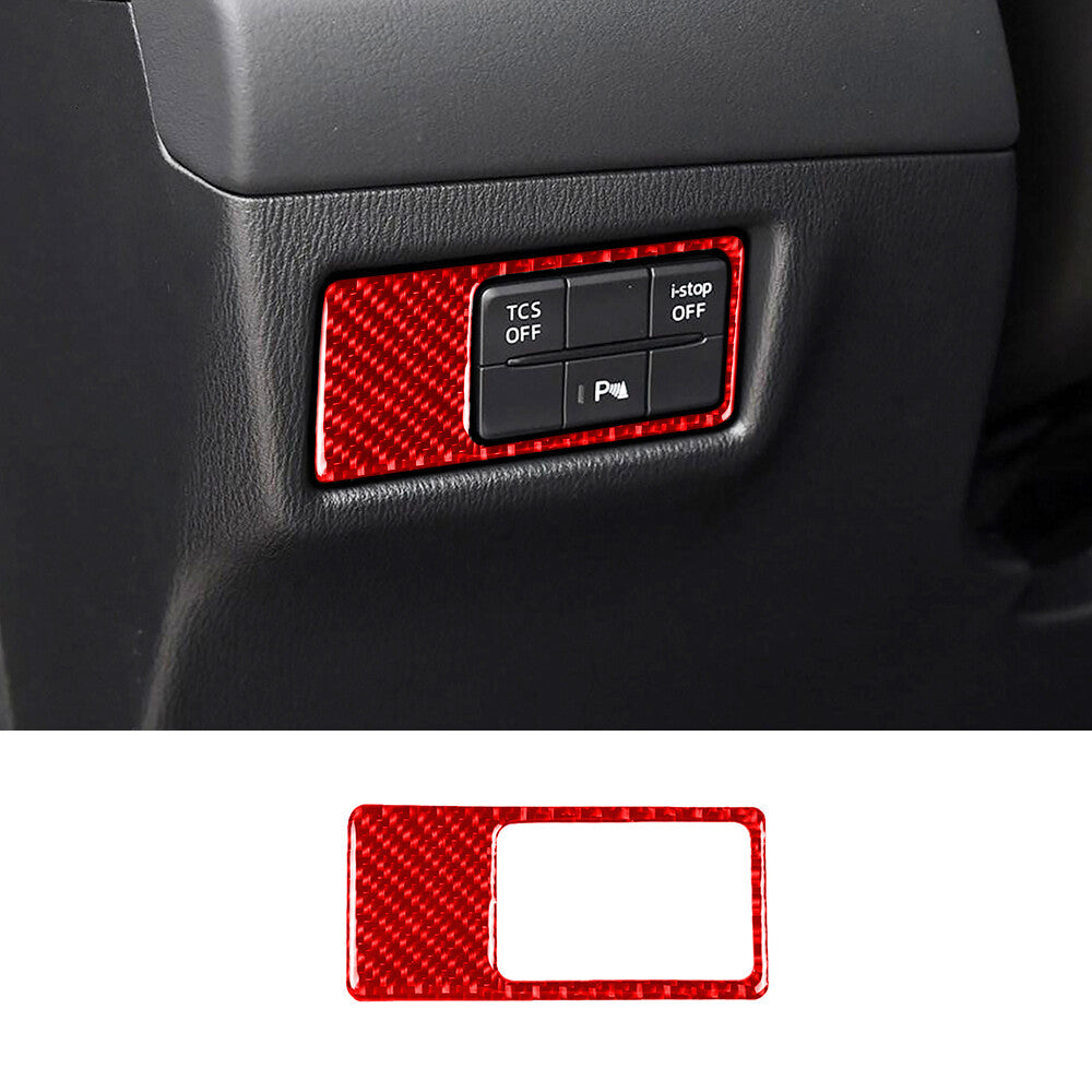 Red Carbon Fiber Interior Headlight Switch Button Cover for Mazda CX-5 2017-2021