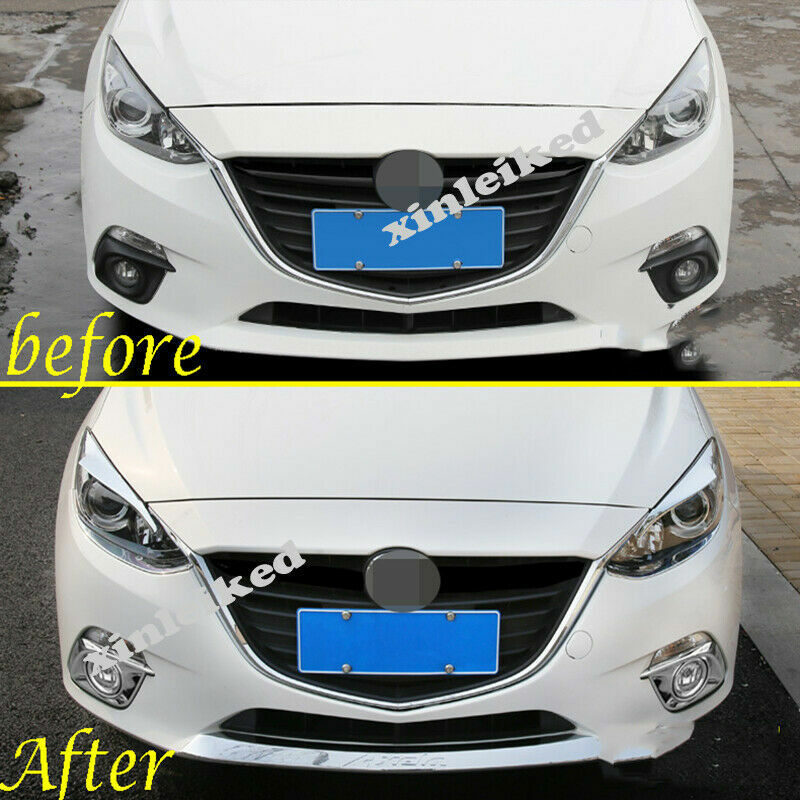 2P for Mazda 3 Axela 2014-2016 Chrome Headlight Eyebrow Eyelid Cover Trim Decor