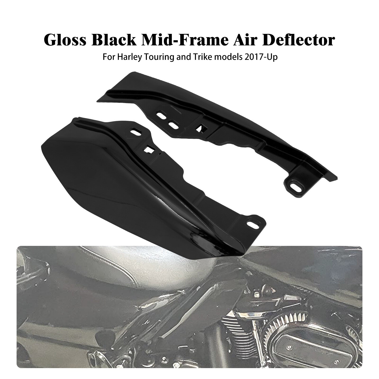 Black Mid-Frame Air Heat Deflectors for Harley Touring Electra Road Glide 17-23