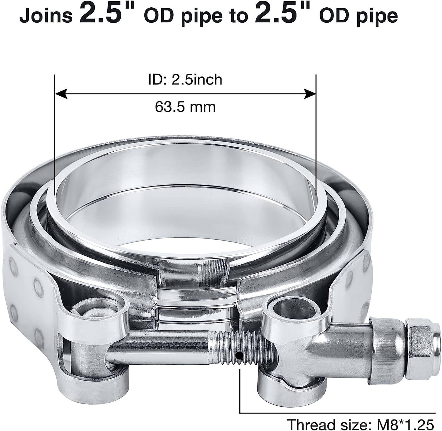 2x2.5 inch V-band flange clamp quick-release hose kit for turbo exhaust pipes in the