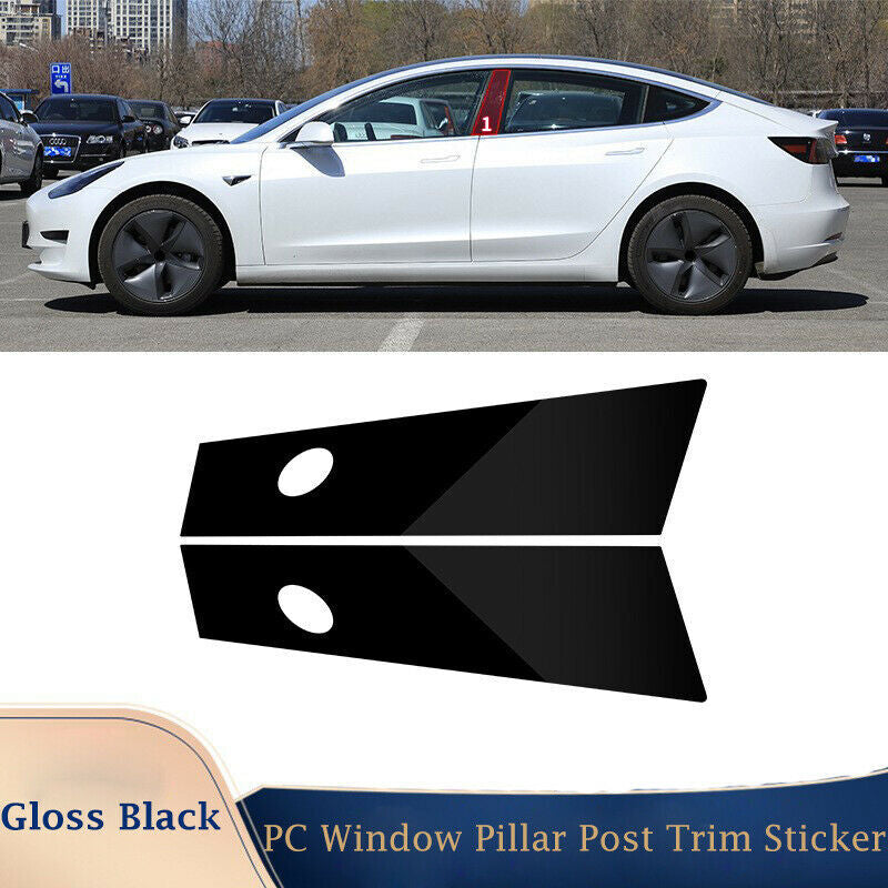 Black Pillar Posts for Tesla Model 3 2017-2023 2pc Set Door Trim Piano Cover Kit