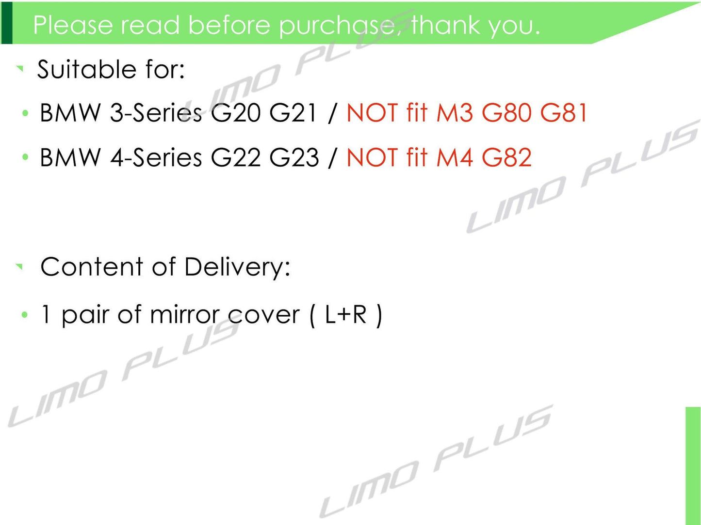 Genuine carbon fiber mirror cap replacement parts for BMW G20, G22, G23, 330i, M340i, and M440i