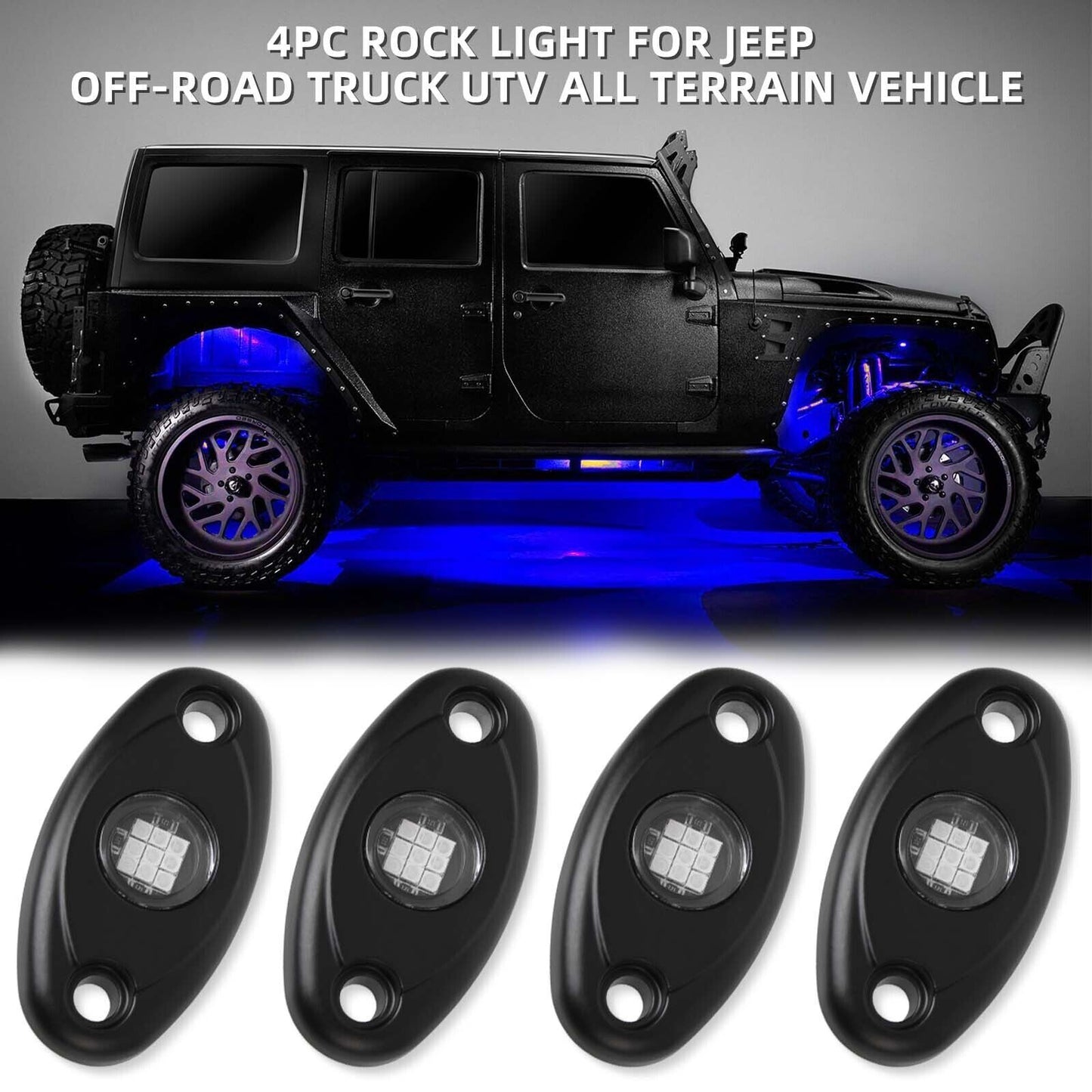 Blue LED Pods Rock Underbody Neon Wheel Light Waterproof for Jeep for Wrangler JK JL