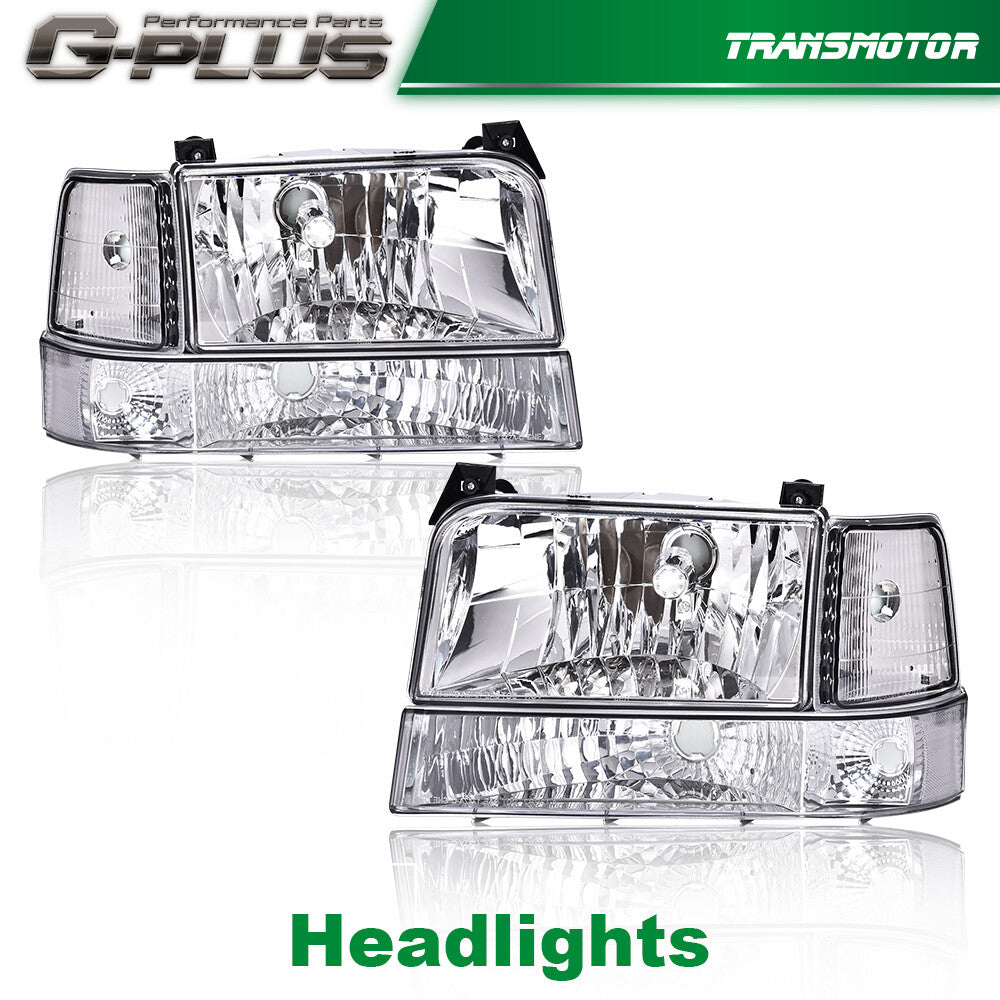 Chrome/clear headlights + black headlight door panels suitable for 92-96 F150/F250/F350