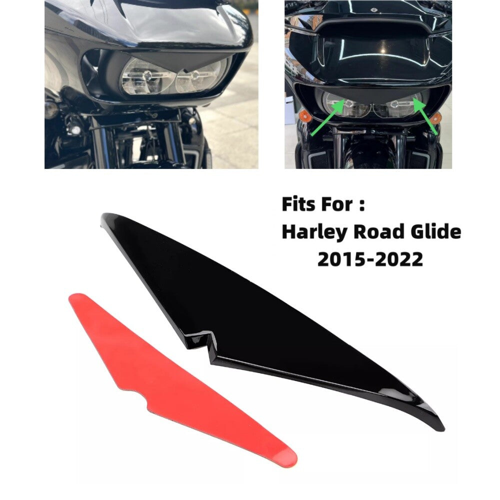 Vivid Black Headlamp Headlight Eyebrow Eyelid Trim for Harley Road Glide 2015-22