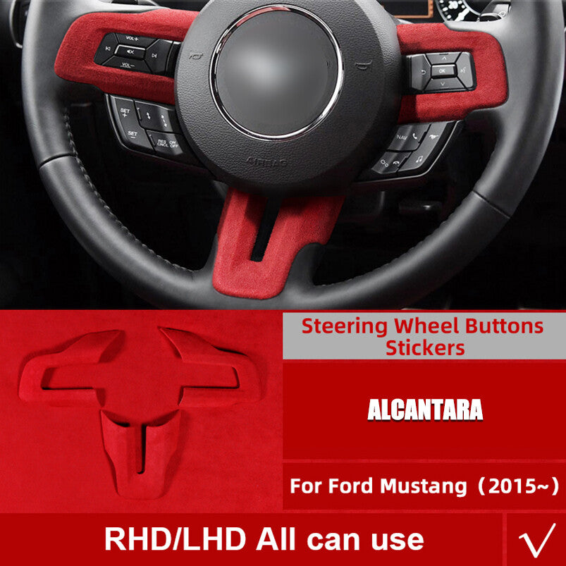 2015-22 for Ford for Mustang Red Alcantara Steering Wheel Button Trim Cover Sticker