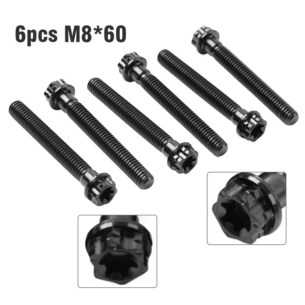 6pcs Bolts Torx Head Flange Screws M8x60mm Black For Motorcycle Bike