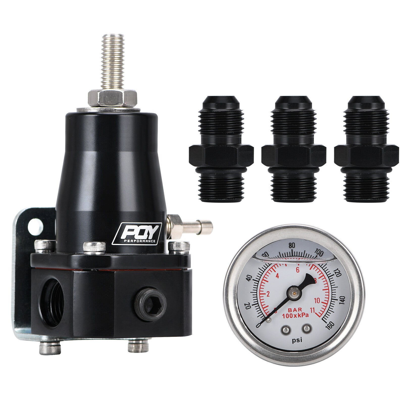 Aluminum Adjustable Fuel Pressure Regulator Kit AN6 Gauge Black Universal