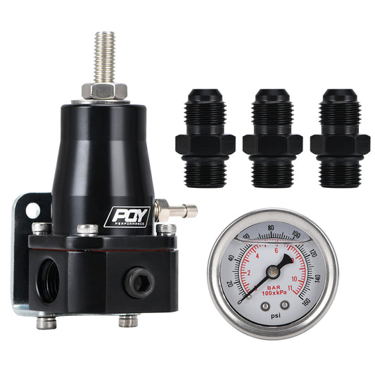 Aluminum Adjustable Fuel Pressure Regulator Kit AN6 Gauge Black Universal