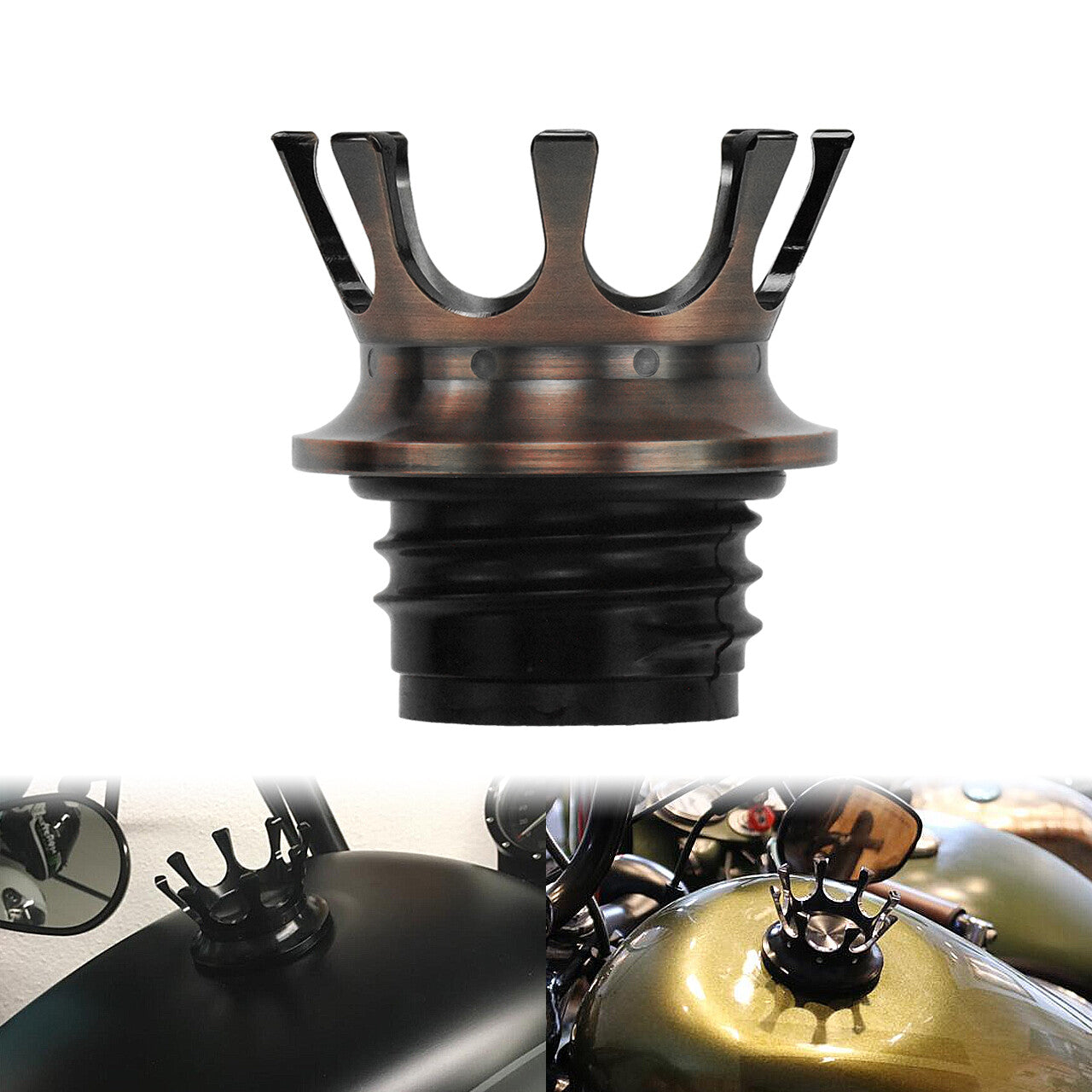 Bronze King Crown Right-hand Gas Cap Fuel Tank Thread for Harley Softail Dyna