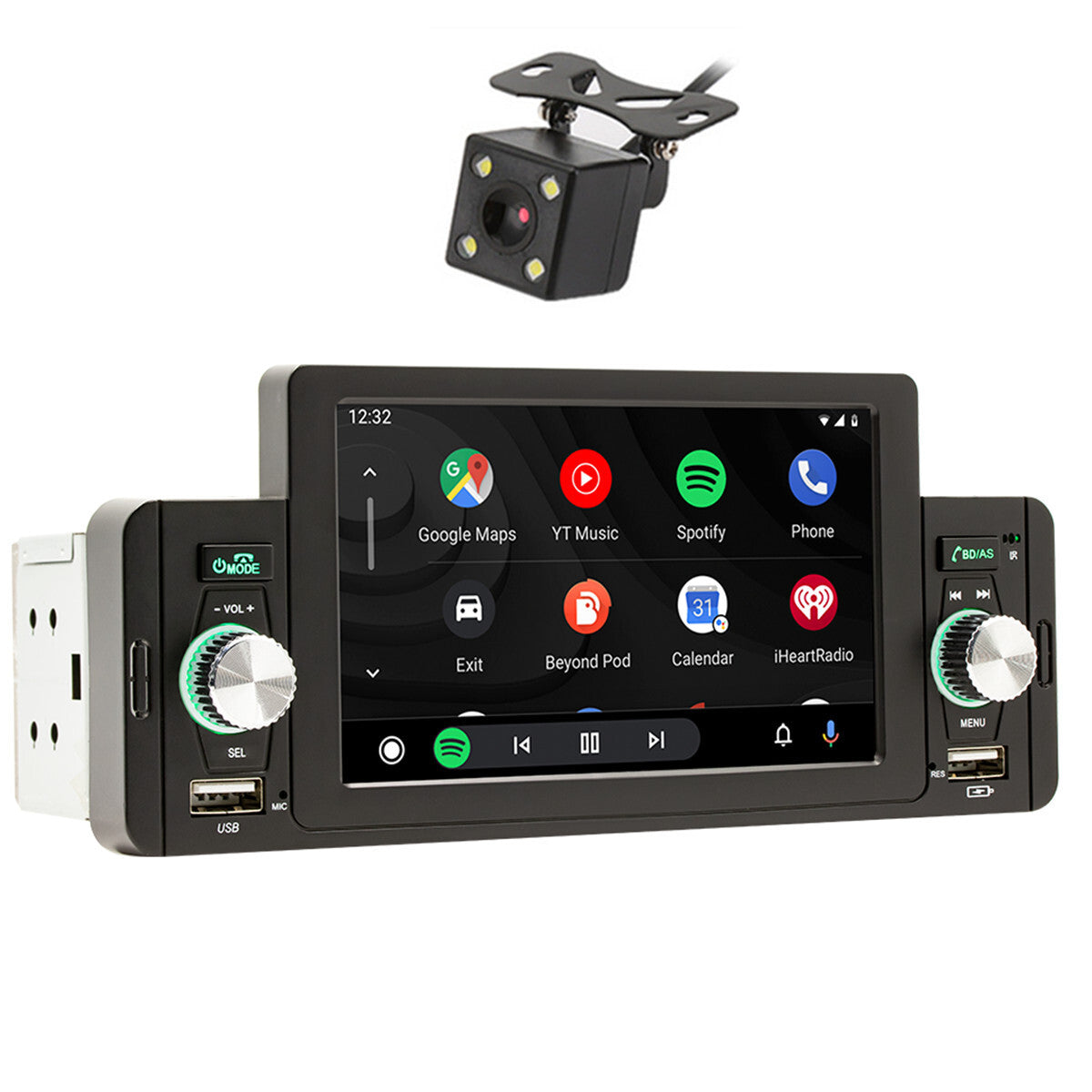 1Din Car Stereo Radio Bluetooth For Apple Carplay Android Auto MP5 Player Camera