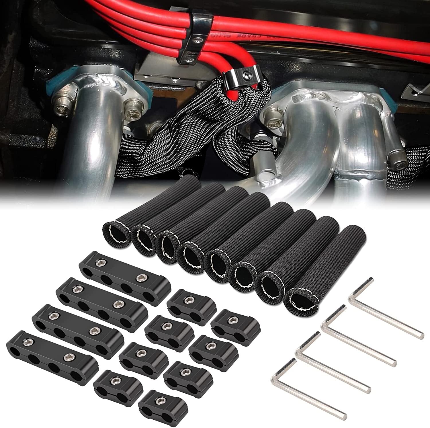 12-piece engine spark plug wire splitter/divider set, 8-piece spark plug wire guide protector
