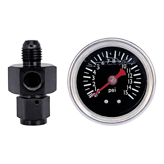 Liquid 0-15psi Fuel Pressure Gauge Regulator Gauge 1/8 NPT W/4AN Adapter
