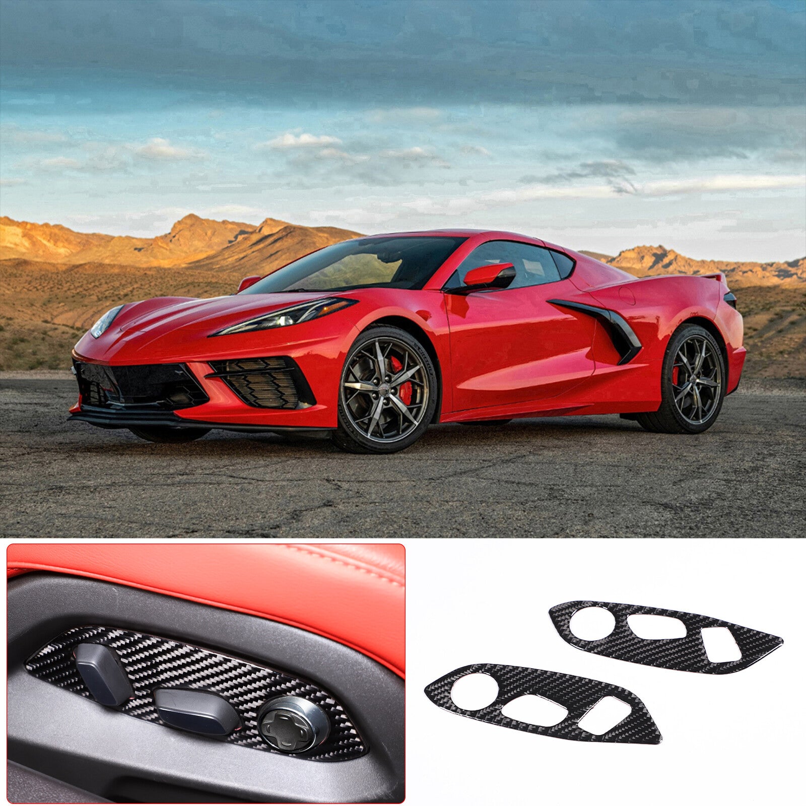 Genuine carbon fiber interior door center panel cover trim for Corvette C8 2020 - 2023