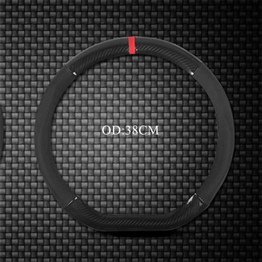 D Shape Car Steering Wheel Cover 38cm Black Leather Carbon Fiber Antiskid