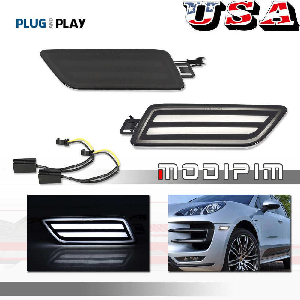 White LED Smoke Turn Signal Side Marker Lights for 14-24 for Porsche Macan 95B