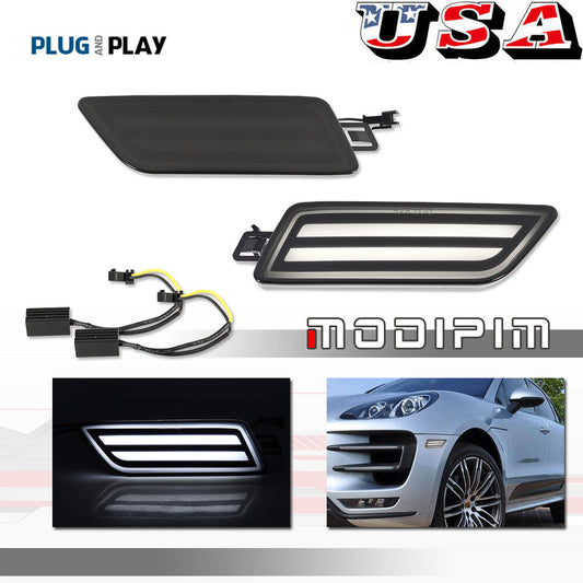White LED Smoke Turn Signal Side Marker Lights for 14-24 for Porsche Macan 95B