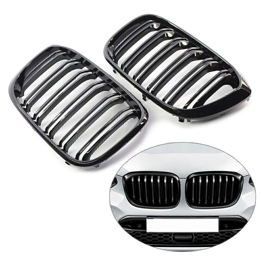 Front Hood Kidney Grille Grill Mesh for BMW X3 G01 X4 G02 2018-21 Glossy Black