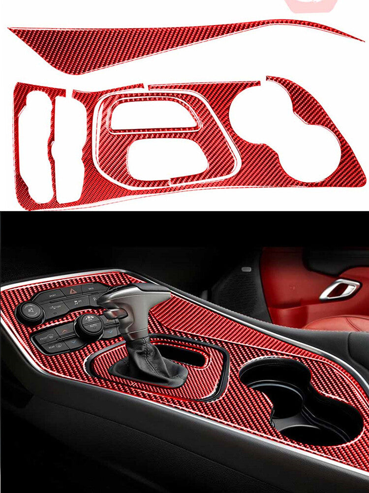 Red 4Pcs Gear Shift Trim Cover Decor Carbon Fiber for Dodge for Challenger 2015-2020
