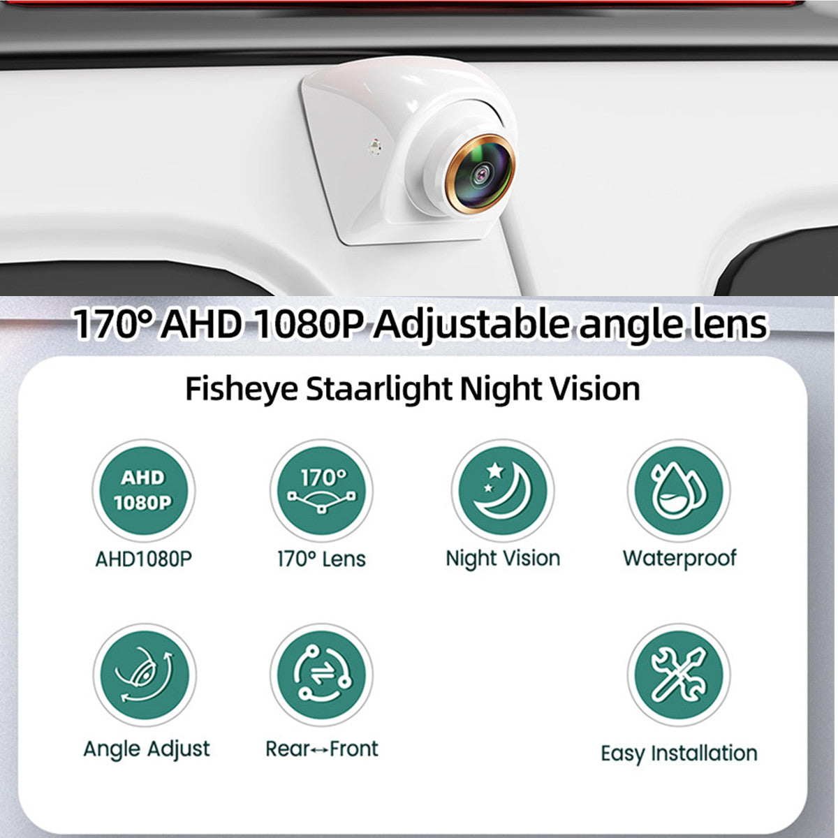 170° AHD 1080P Car Rear View Camera Reversing Parking Cam Waterproof White