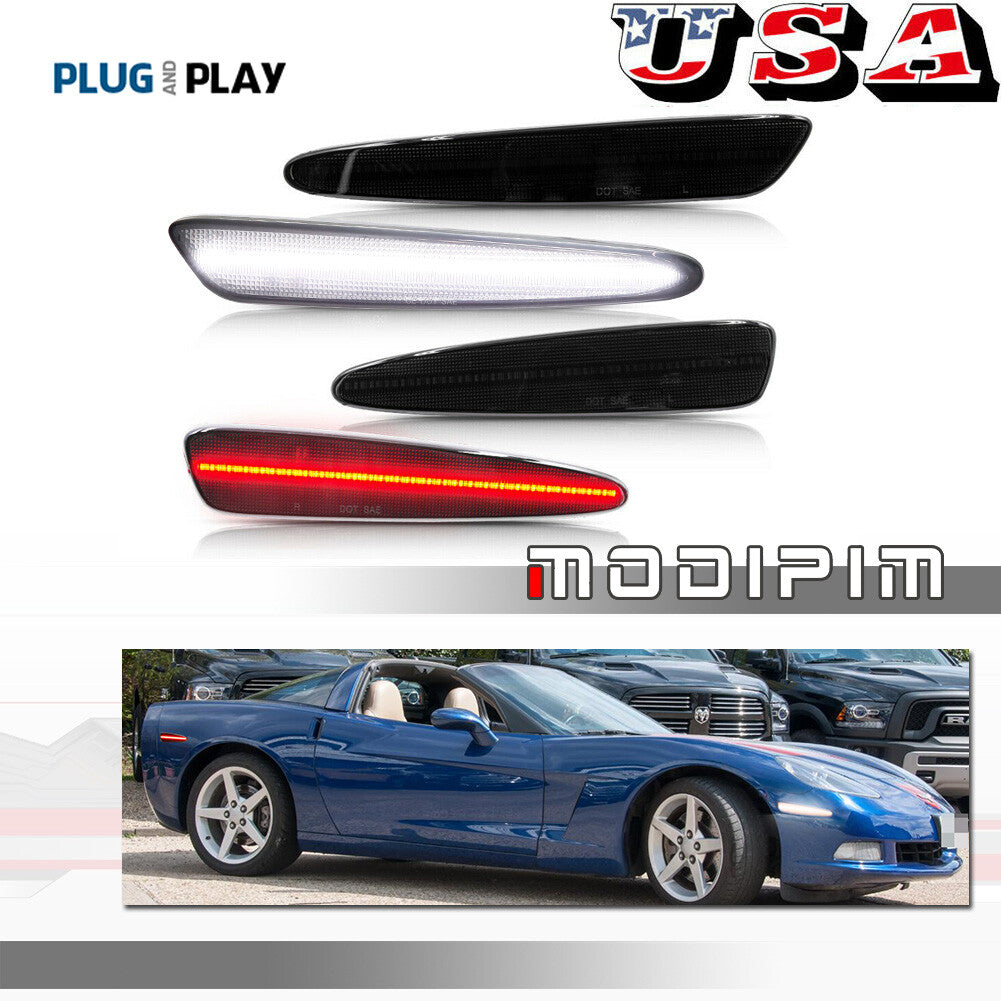 LED side marker lights for 2005-13 for Chevrolet for Corvette C6, smoked front and rear, white and red.