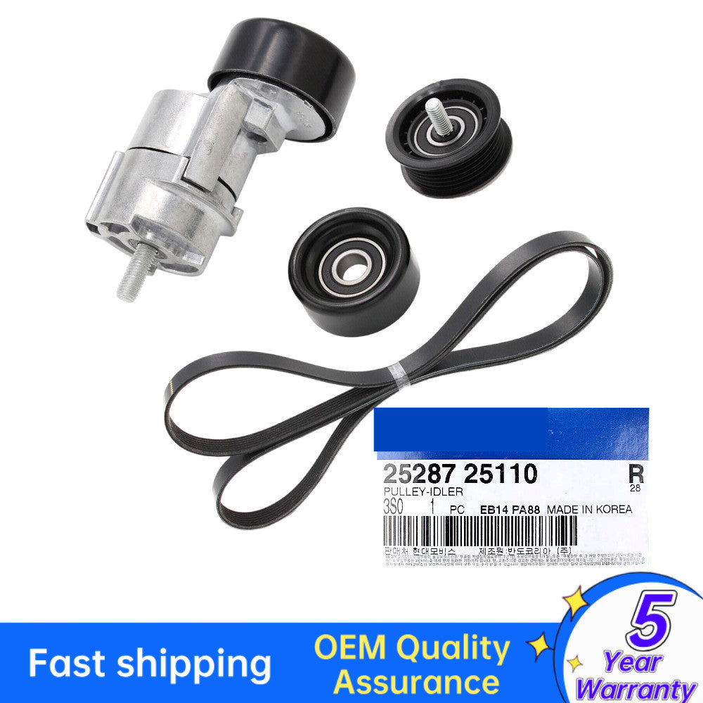 for Hyundai for Kia Engine Belt Tensioner  Idler Pulley V-Ribbed Belt kit