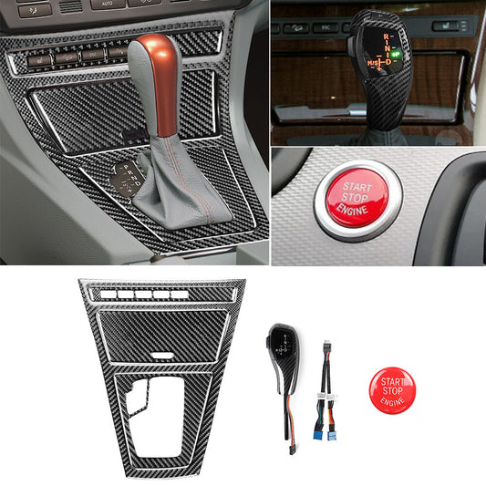 for BMW X3 E83 2004-2010 Carbon Fiber LED Gear Shift Knob Red Start Button Cover